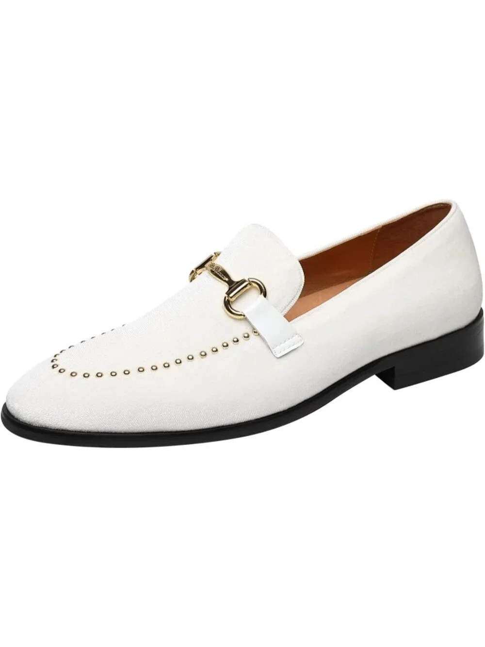 Men's White Velvet Patent Leather Studded Loafers Wedding Prom Party Shoes
